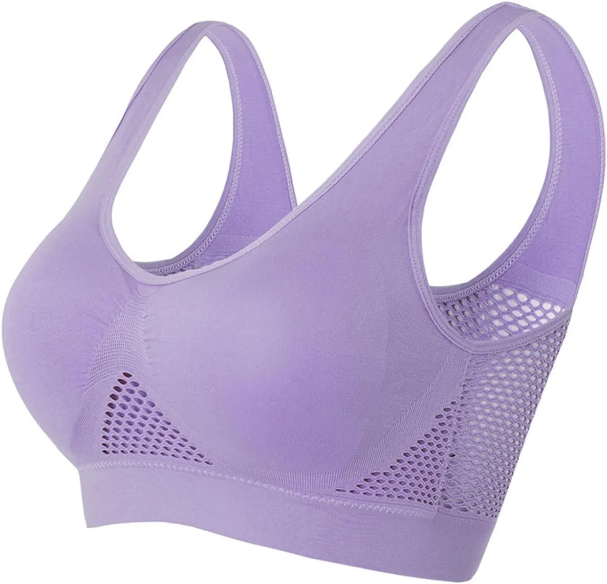 2 Pack Activewear Sports Bras for Women, Breathable Yoga Bra Seamless Mesh Hole Cropped Tank Bras for Running Workout