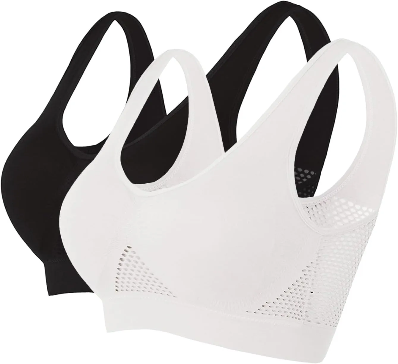 2 Pack Activewear Sports Bras for Women, Breathable Yoga Bra Seamless Mesh Hole Cropped Tank Bras for Running Workout