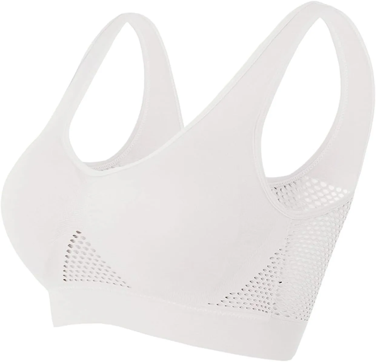 2 Pack Activewear Sports Bras for Women, Breathable Yoga Bra Seamless Mesh Hole Cropped Tank Bras for Running Workout