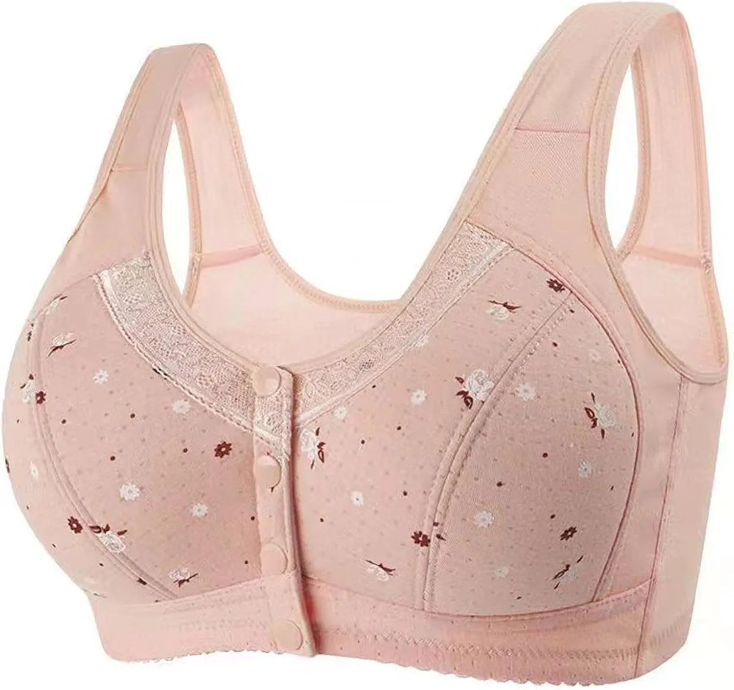 2 Pack Daisy Bras for Older Women 2025 Front Close Button Bras Comfortable Full Coverage No Underwire Bras
