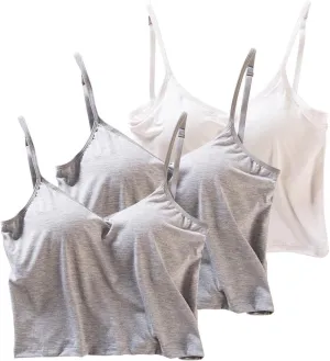 2 Pack Womens Cami Tank Tops with Built in Bra Summer Crop Spaghetti Strap Padded Camisoles Casual Modal Undershirts