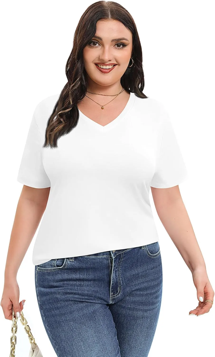 2 Pack Women's Plus Size T Shirts, V Neck Short Sleeve Tops, Loose Fit Casual Basic Tees, Ladies Oversized Shirts