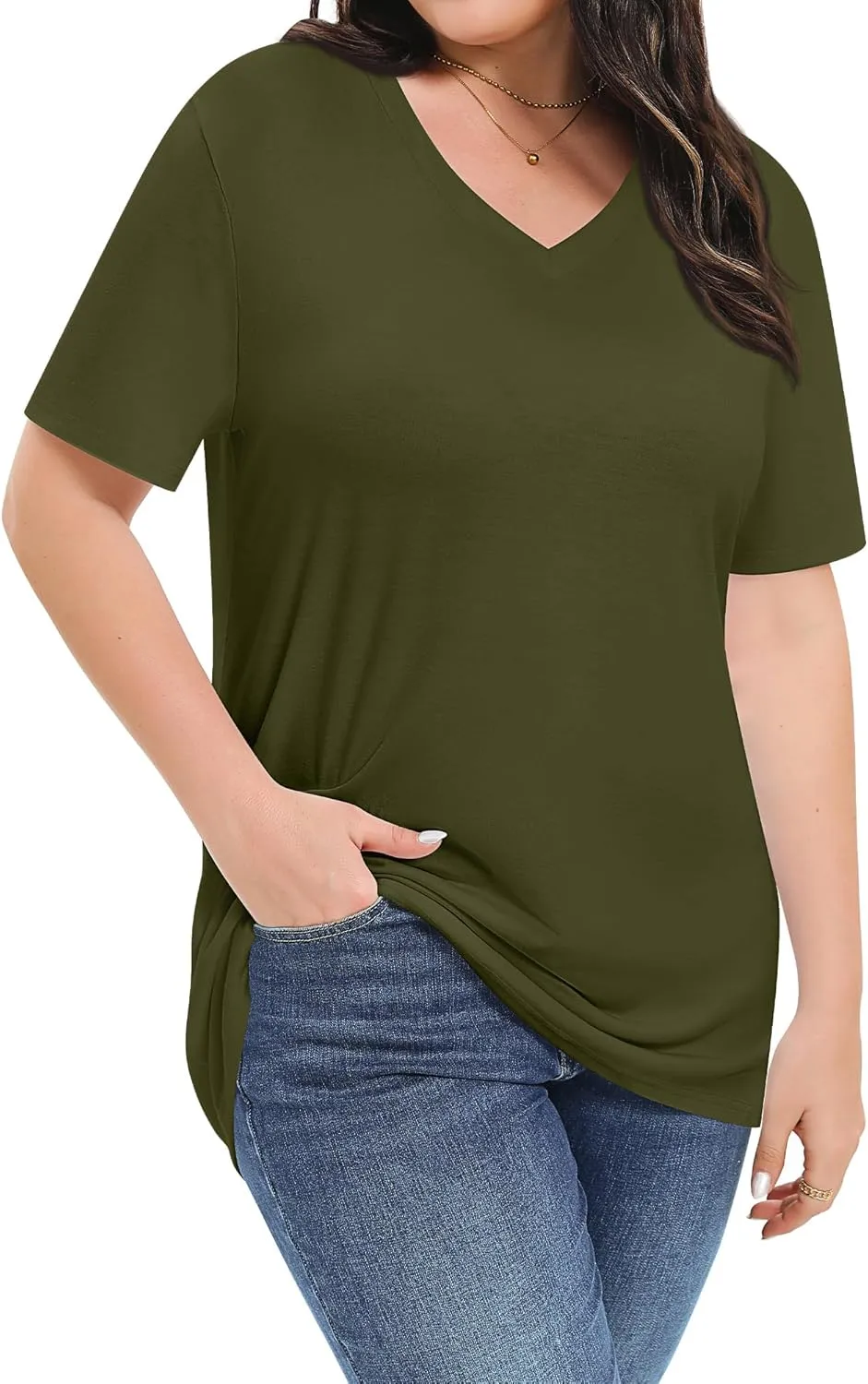 2 Pack Women's Plus Size T Shirts, V Neck Short Sleeve Tops, Loose Fit Casual Basic Tees, Ladies Oversized Shirts