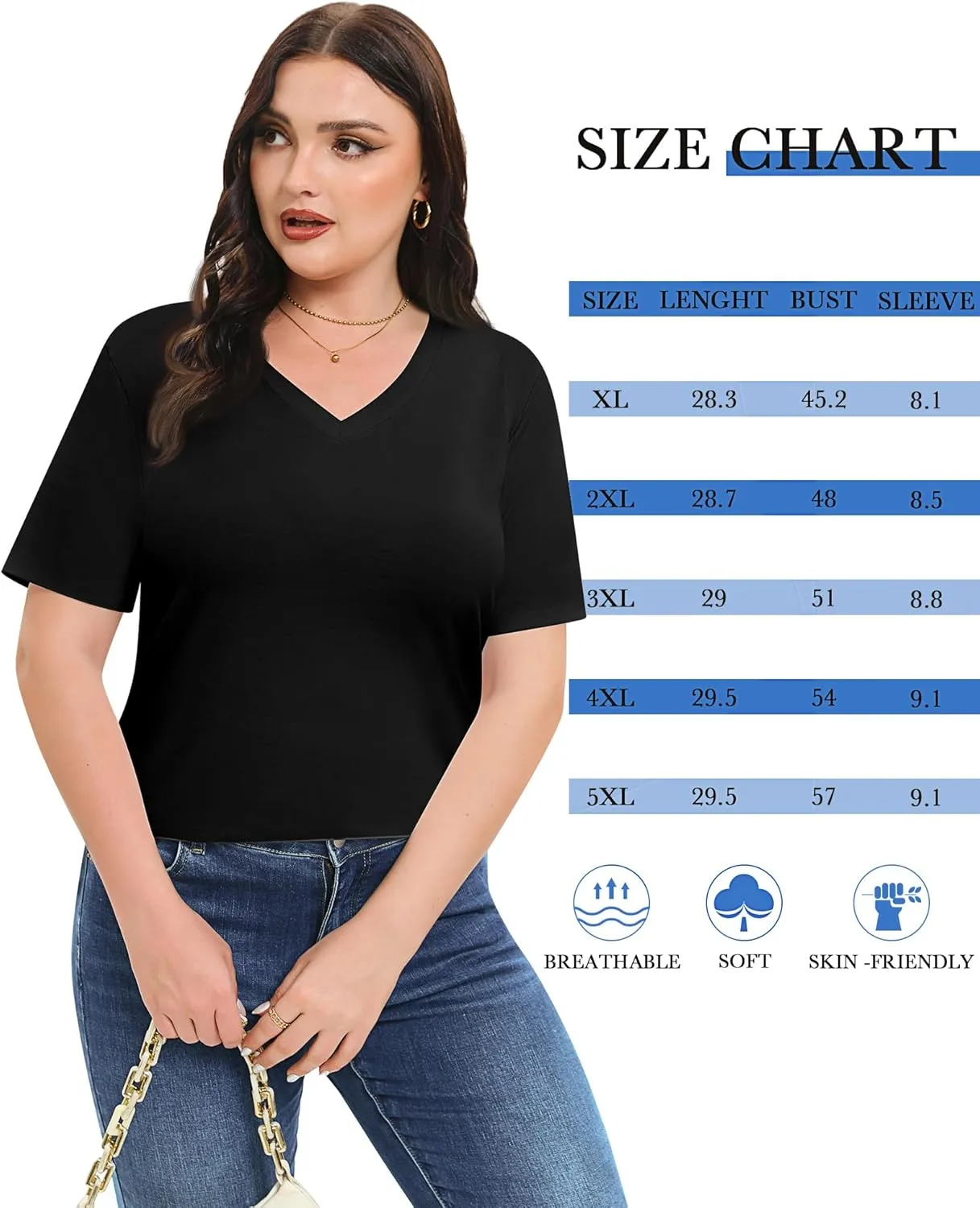 2 Pack Women's Plus Size T Shirts, V Neck Short Sleeve Tops, Loose Fit Casual Basic Tees, Ladies Oversized Shirts