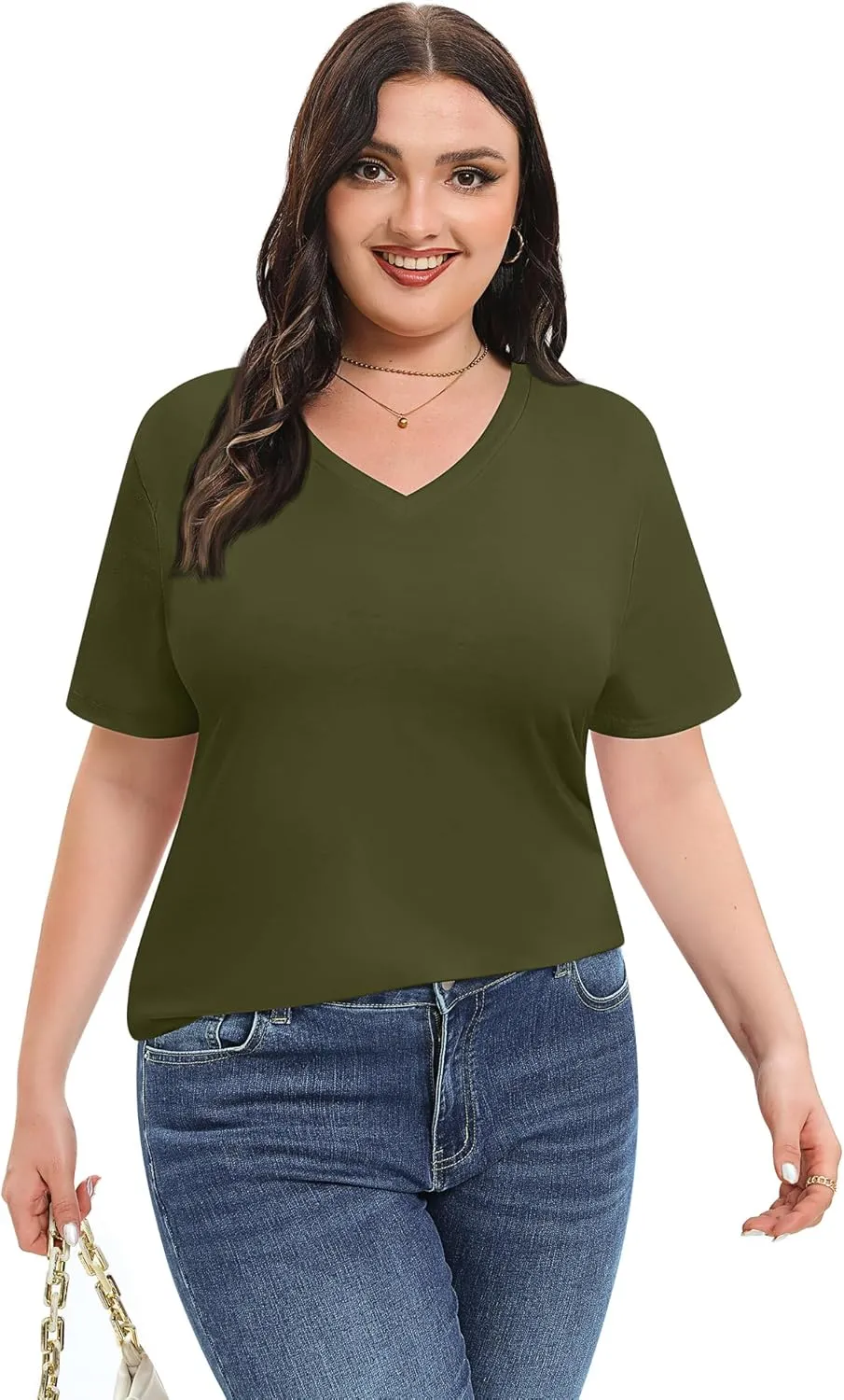 2 Pack Women's Plus Size T Shirts, V Neck Short Sleeve Tops, Loose Fit Casual Basic Tees, Ladies Oversized Shirts
