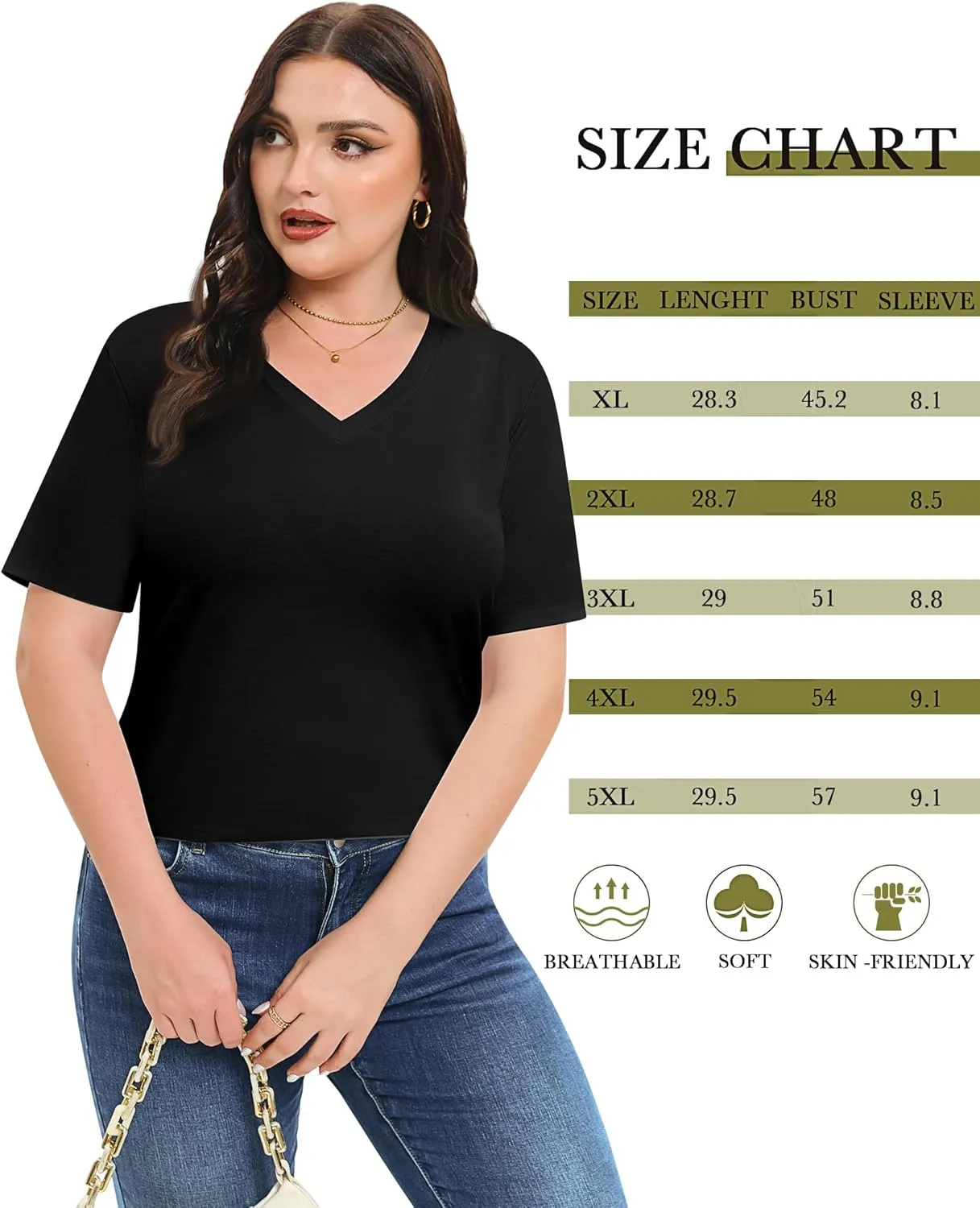2 Pack Women's Plus Size T Shirts, V Neck Short Sleeve Tops, Loose Fit Casual Basic Tees, Ladies Oversized Shirts
