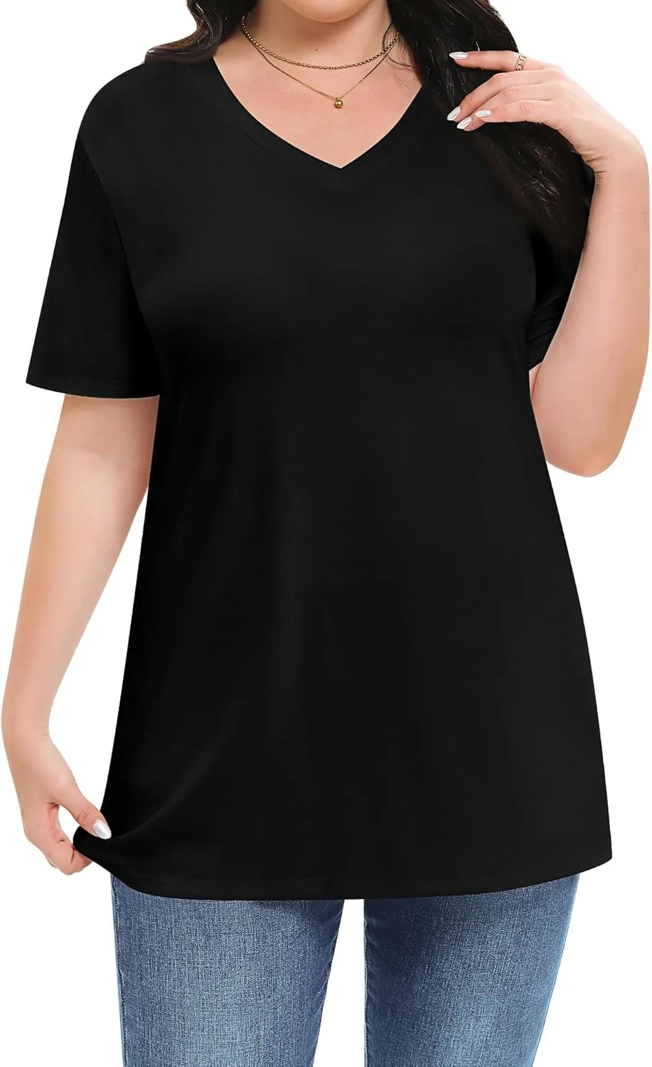 2 Pack Women's Plus Size T Shirts, V Neck Short Sleeve Tops, Loose Fit Casual Basic Tees, Ladies Oversized Shirts