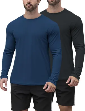 2/4 Pack Men's UPF 50  Rash Guard Quick-Dry Long Sleeves Shirts, Swim Fishing Shirts UV Sun Protection Shirts for Men