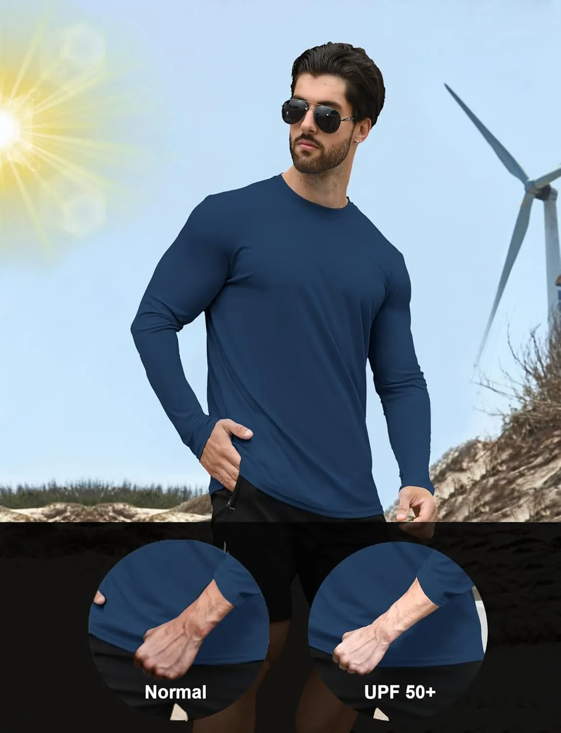 2/4 Pack Men's UPF 50  Rash Guard Quick-Dry Long Sleeves Shirts, Swim Fishing Shirts UV Sun Protection Shirts for Men