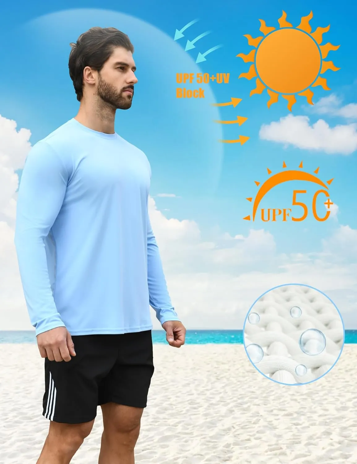 2/4 Pack Men's UPF 50  Rash Guard Quick-Dry Long Sleeves Shirts, Swim Fishing Shirts UV Sun Protection Shirts for Men