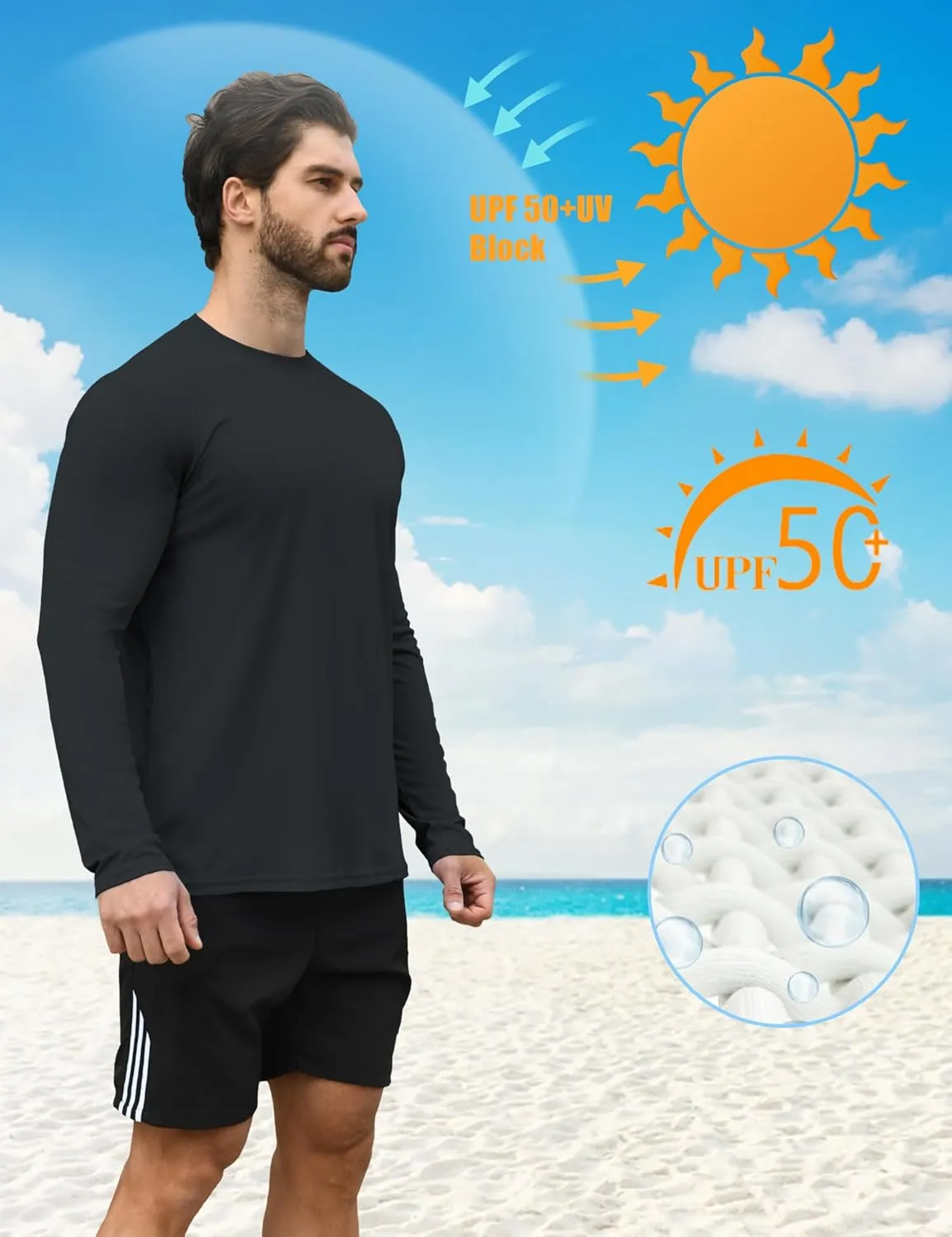 2/4 Pack Men's UPF 50  Rash Guard Quick-Dry Long Sleeves Shirts, Swim Fishing Shirts UV Sun Protection Shirts for Men