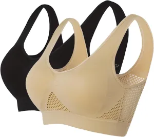 2Pcs Breathable Cool Liftup Air Bra for Women, 2024 Padded Full Support Sports Bra, Comfortable Bras No Underwire