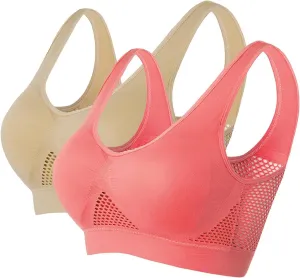 2Pcs Breathable Cool Liftup Air Bra for Women, 2024 Padded Full Support Sports Bra, Comfortable Bras No Underwire