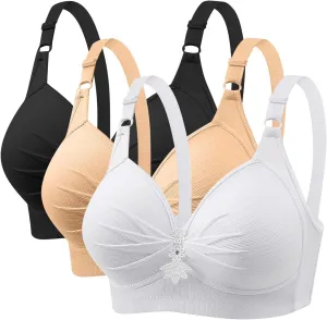 3 Pack Bras for Women Full Coverage No Underwire Breathable Everyday Bralettes Wireless Support and Lift Posture Bra