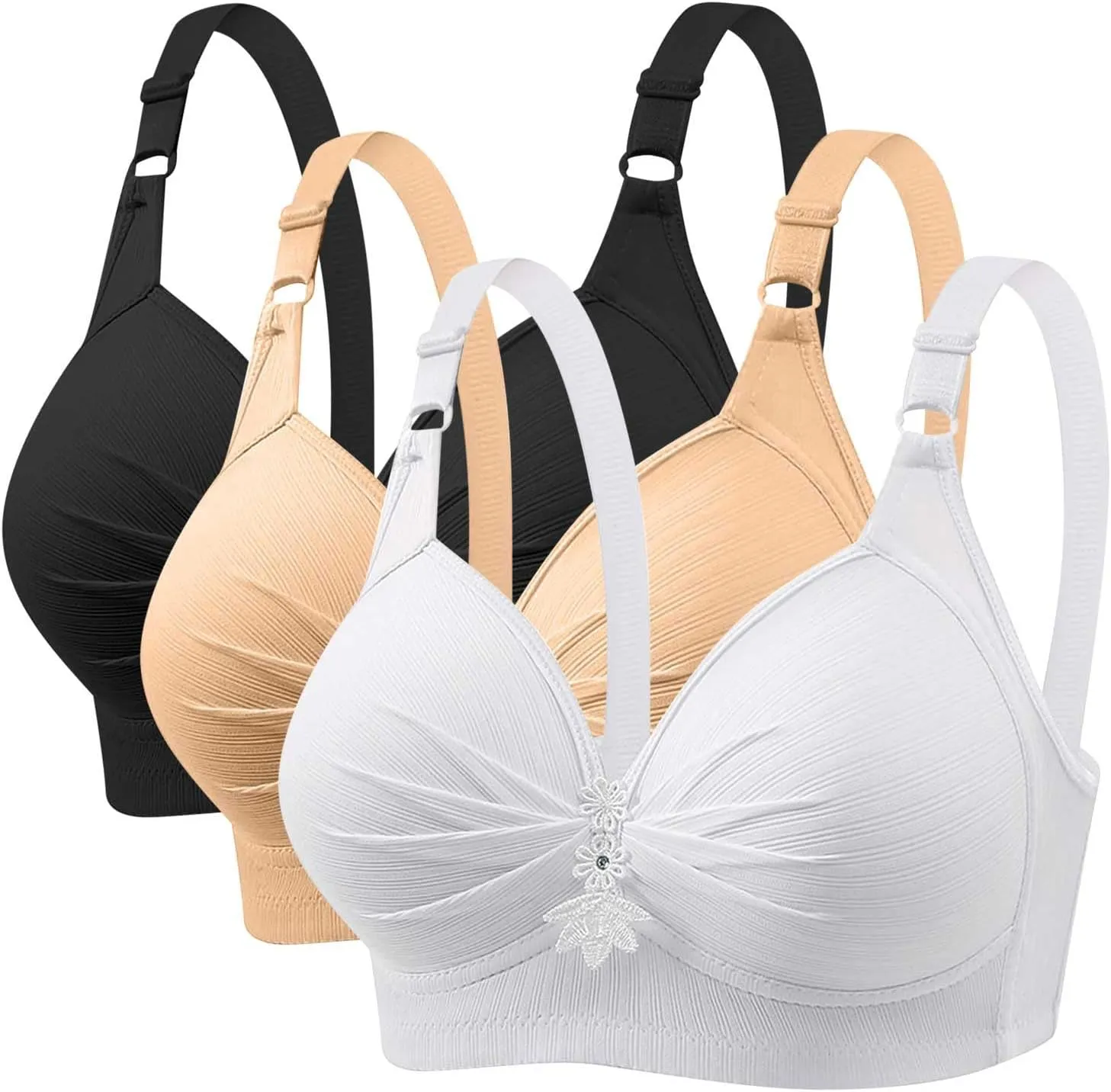 3 Pack Bras for Women Full Coverage No Underwire Breathable Everyday Bralettes Wireless Support and Lift Posture Bra