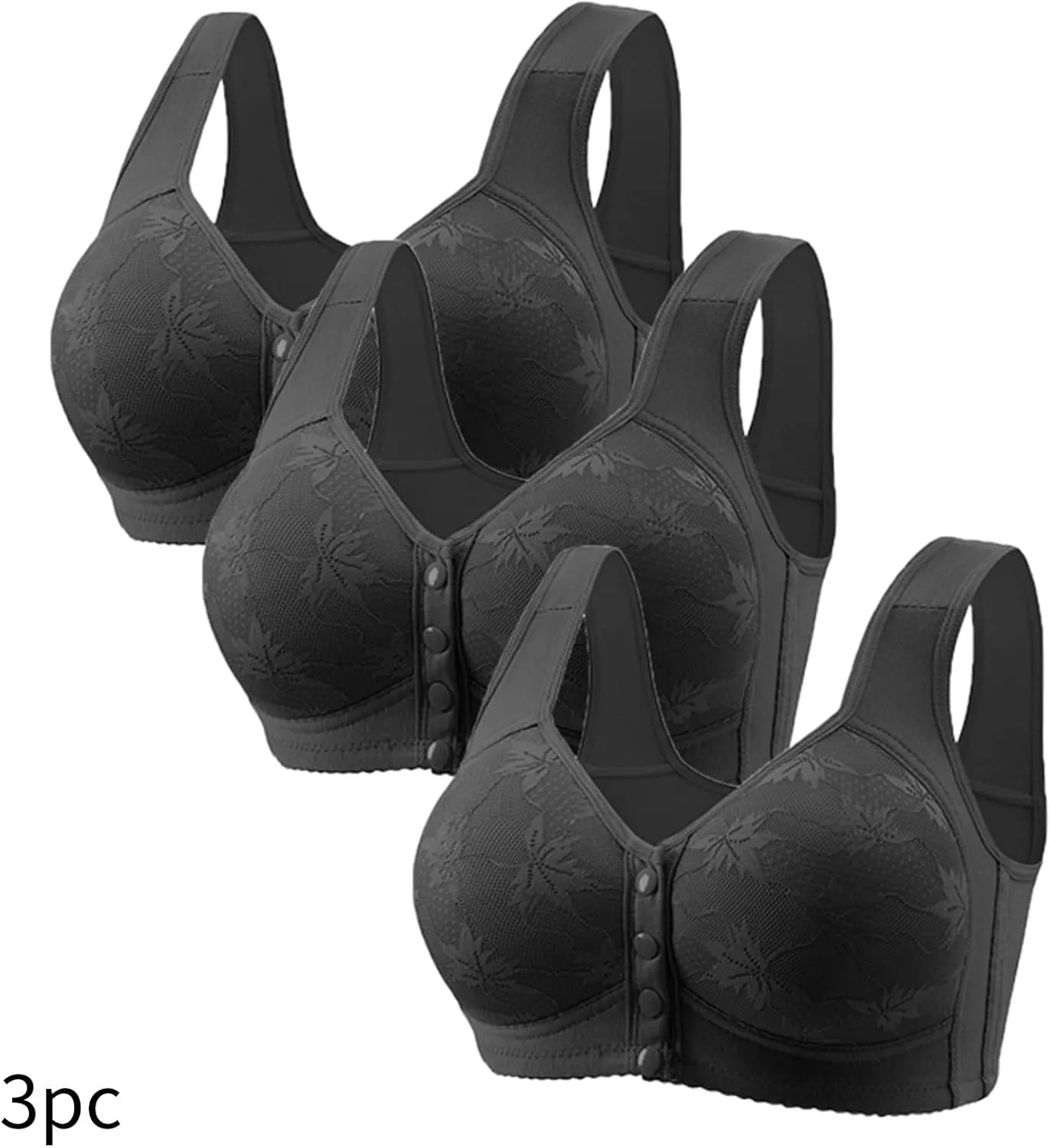 3 Pack Daisy Bras for Older Women Front Button Support and Lift Plus Size Bralettes Full Coverage Underwear