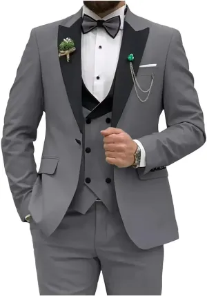 3 Pieces Mens Suit Classic Fit Blazer Dress Business Wedding Jacket Vest Pants Tuxedo Set