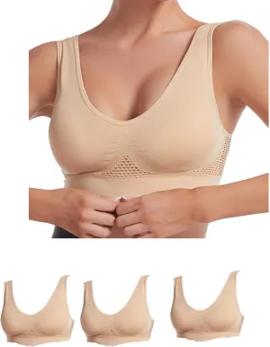 3PC Women Vest Yoga Sports Bras Comfortable Wireless Underwear Women's Breathable Solid Everyday Fitness Bra