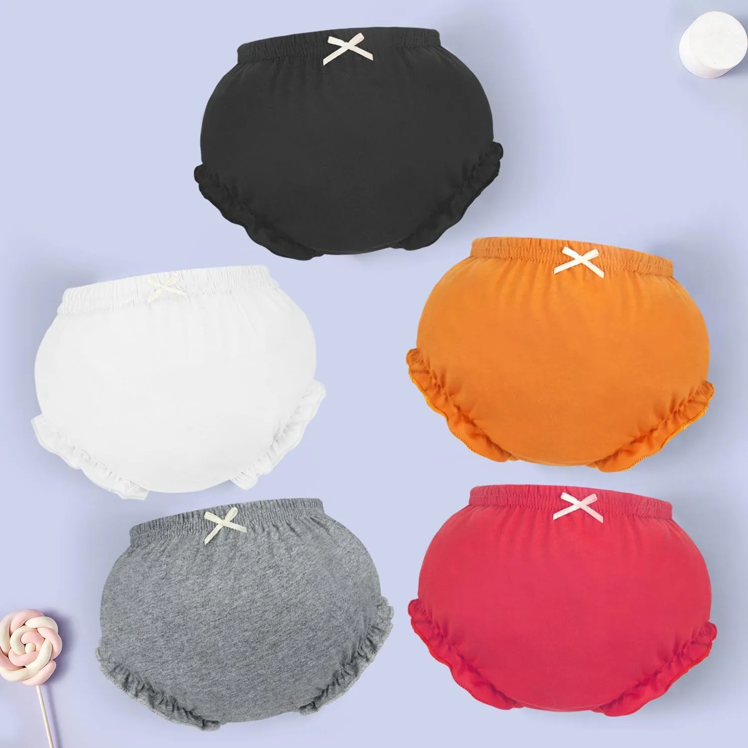 5 Pack Ruffle Diaper Cover - Baby Bloomers, Cute Cotton Baby Girl Shorts,Briefs- Panties for Toddler Girls
