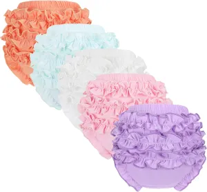 5 Pack Ruffle Diaper Cover - Baby Bloomers, Cute Cotton Baby Girl Shorts,Briefs- Panties for Toddler Girls