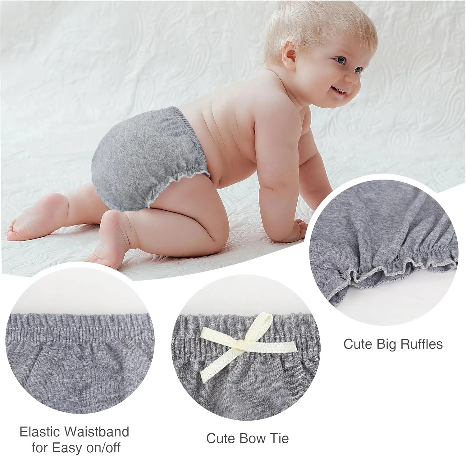 5 Pack Ruffle Diaper Cover - Baby Bloomers, Cute Cotton Baby Girl Shorts,Briefs- Panties for Toddler Girls