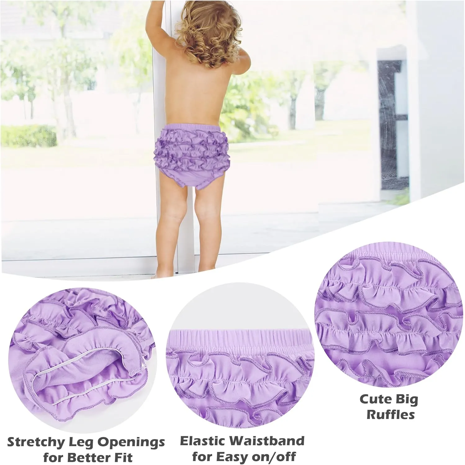 5 Pack Ruffle Diaper Cover - Baby Bloomers, Cute Cotton Baby Girl Shorts,Briefs- Panties for Toddler Girls