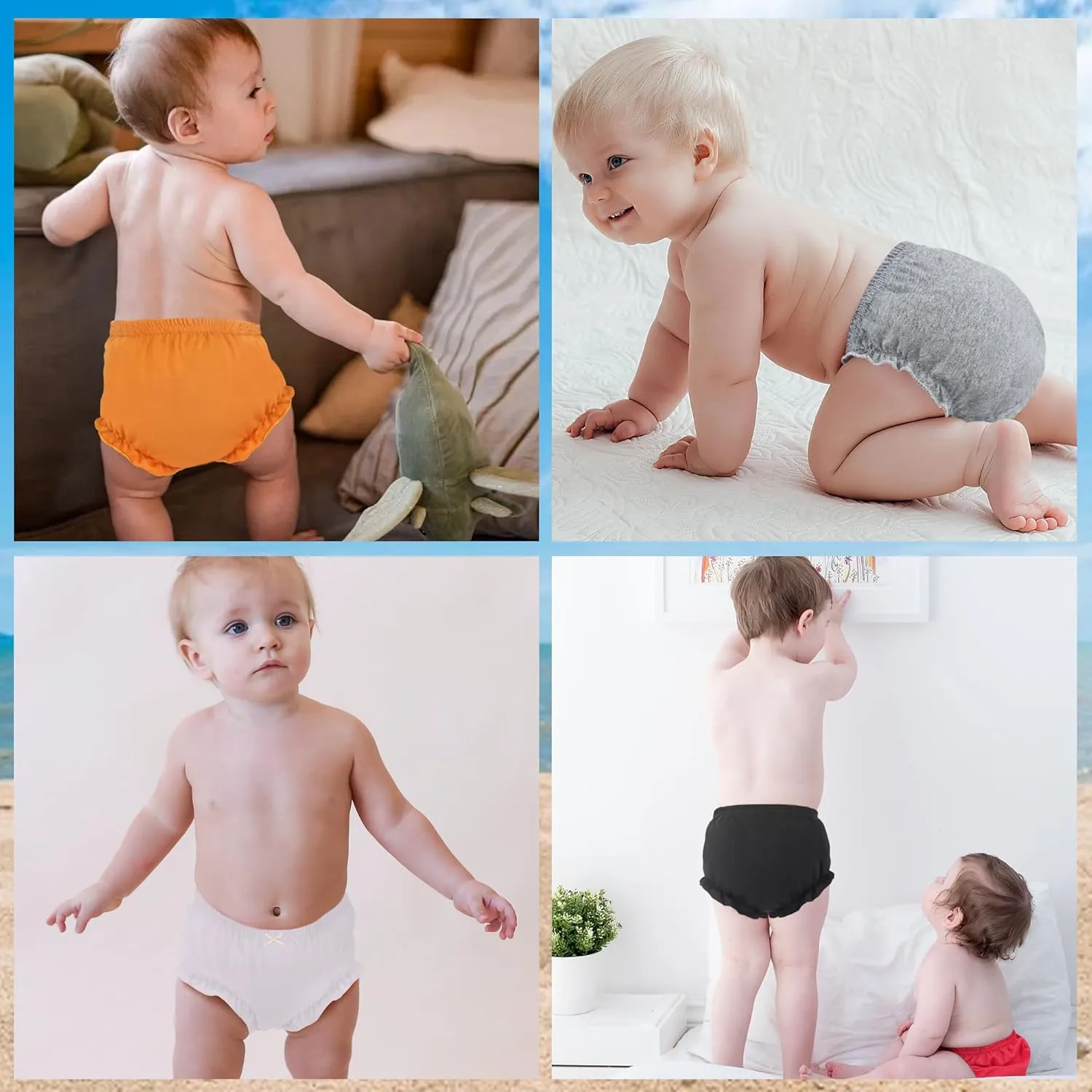 5 Pack Ruffle Diaper Cover - Baby Bloomers, Cute Cotton Baby Girl Shorts,Briefs- Panties for Toddler Girls