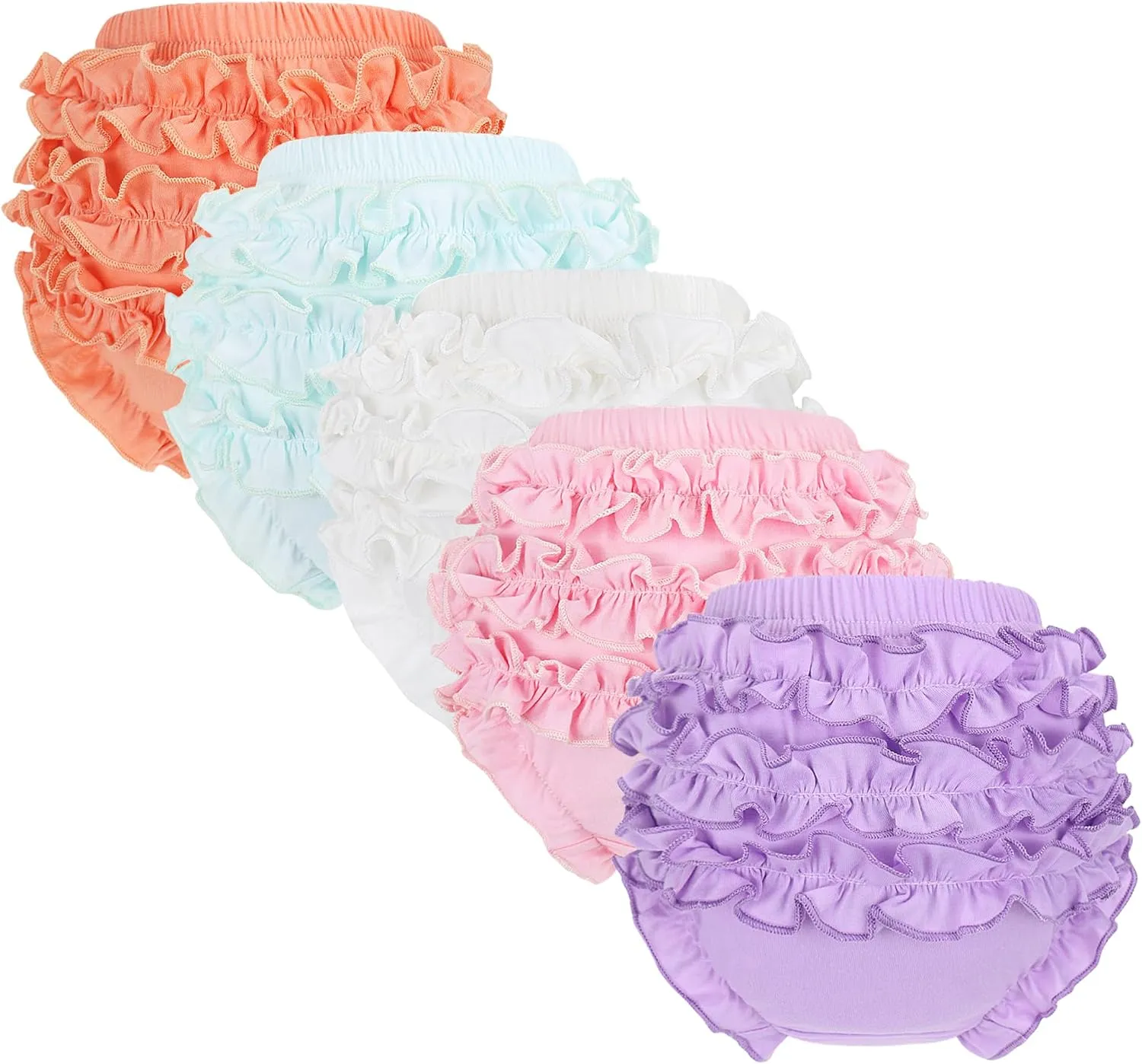 5 Pack Ruffle Diaper Cover - Baby Bloomers, Cute Cotton Baby Girl Shorts,Briefs- Panties for Toddler Girls