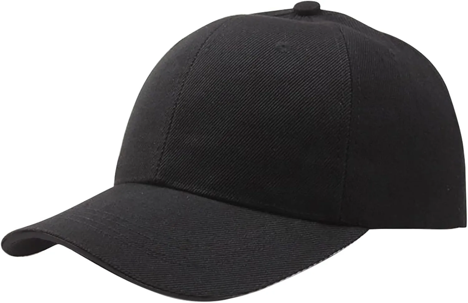 Adjustable Plain Baseball Cap,Solid Color Snapback Sunshade Cap Colorful Curved Brim Hat Flat Brim Hat (Black, One Size)