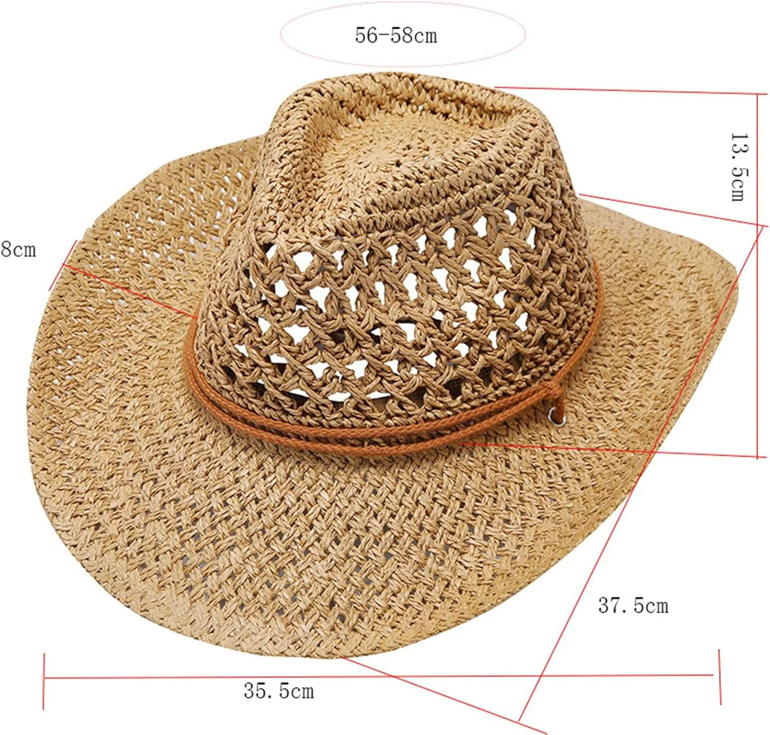 Adult Unisex Summer Fashion Sunscreen Straw Cap Beach Casual Cowboy Hat Cowboy Hats 7 1/4
