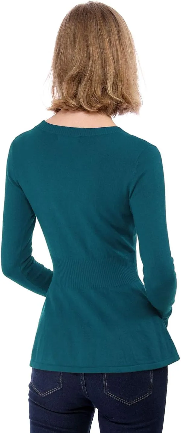 Allegra K Women's Peplum Sweater Ribbed V Neck Long Sleeve Knit Peplum Tops
