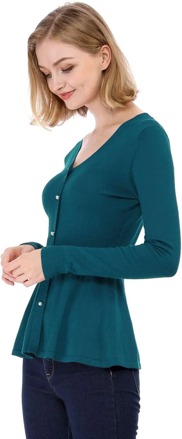 Allegra K Women's Peplum Sweater Ribbed V Neck Long Sleeve Knit Peplum Tops