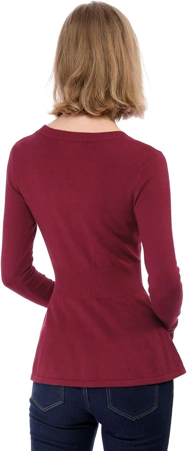 Allegra K Women's Peplum Sweater Ribbed V Neck Long Sleeve Knit Peplum Tops