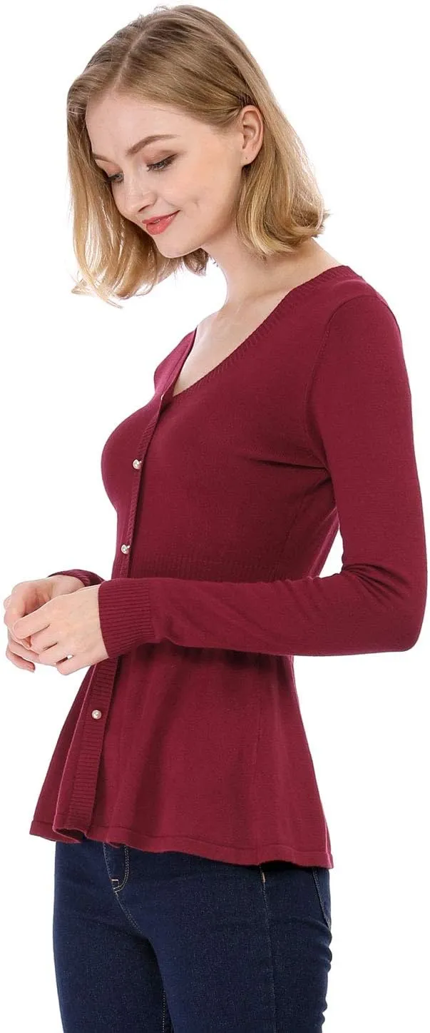 Allegra K Women's Peplum Sweater Ribbed V Neck Long Sleeve Knit Peplum Tops