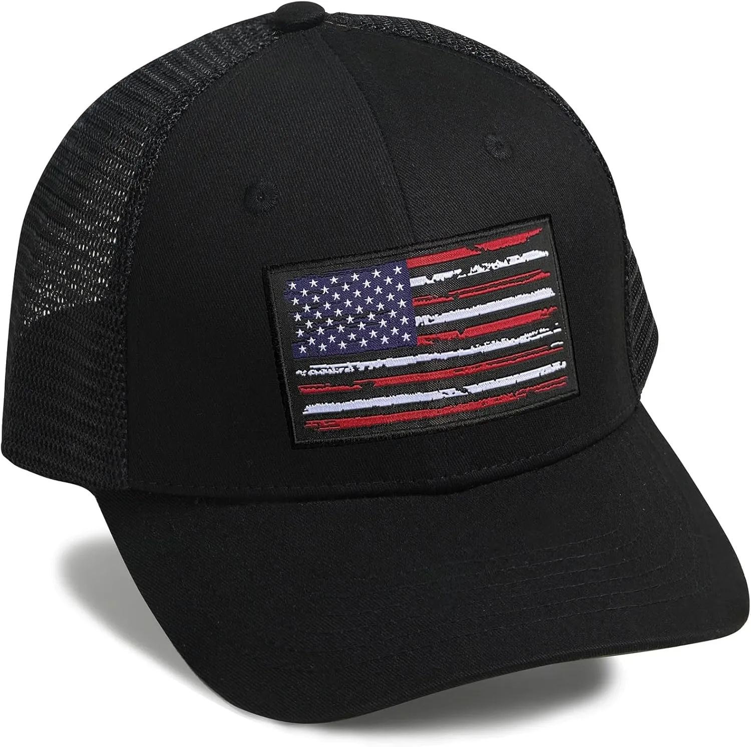 American Flag Hat, Baseball Cap for Men Women, Adjustable Snapback Hats USA Flag Trucker Hat Black