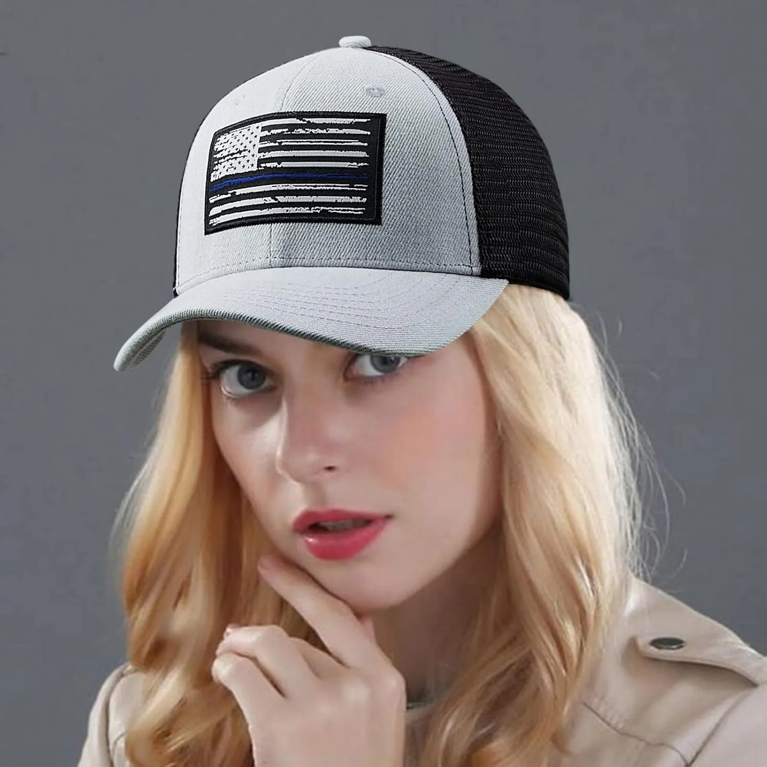 American Flag Hat, Baseball Cap for Men Women, Adjustable Snapback Hats USA Flag Trucker Hat Black