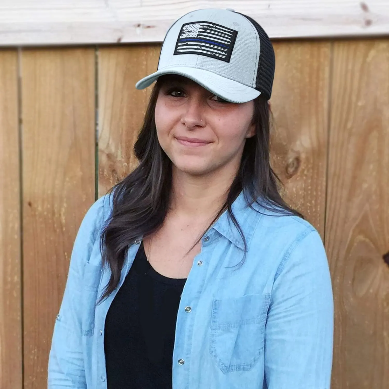 American Flag Hat, Baseball Cap for Men Women, Adjustable Snapback Hats USA Flag Trucker Hat Black