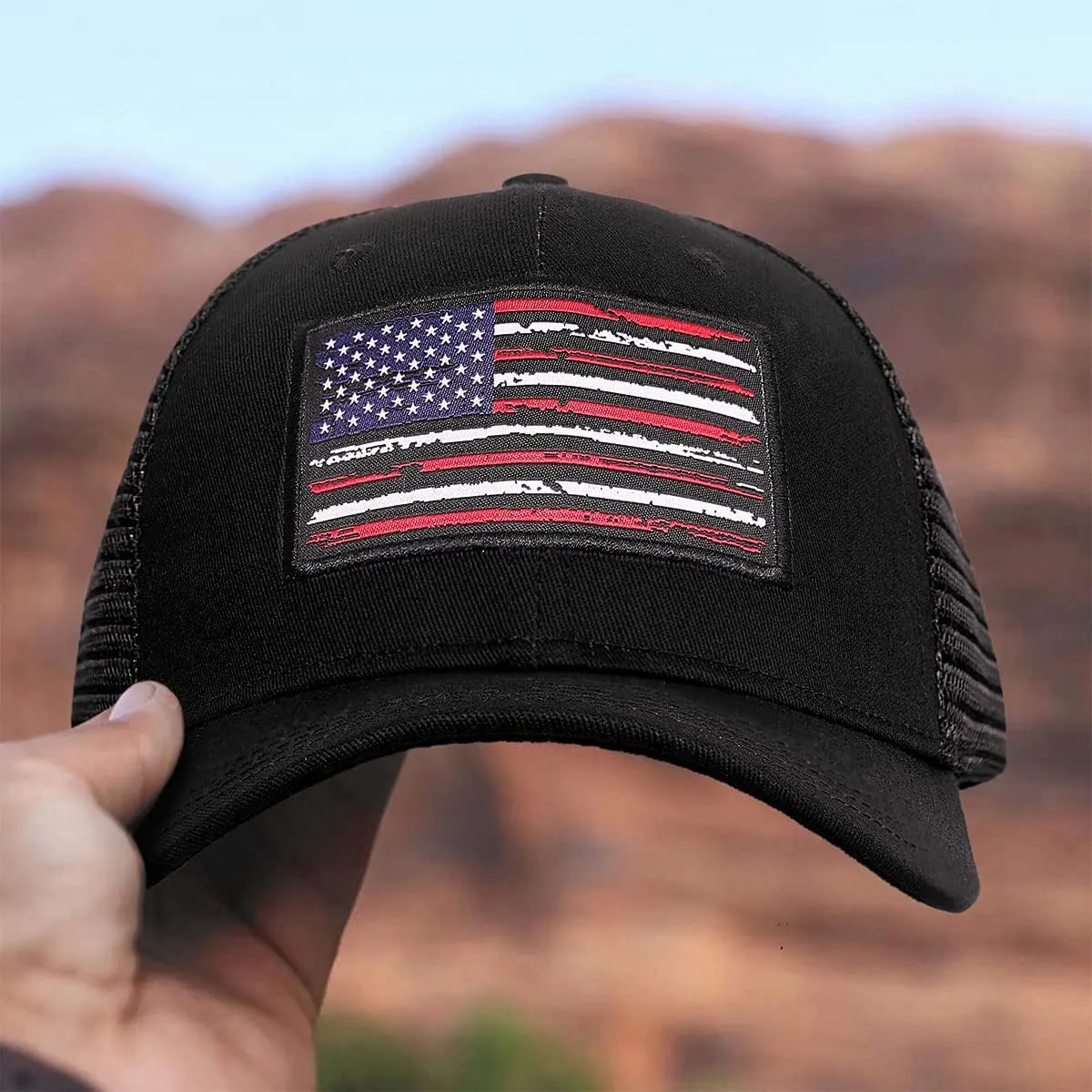 American Flag Hat, Baseball Cap for Men Women, Adjustable Snapback Hats USA Flag Trucker Hat Black