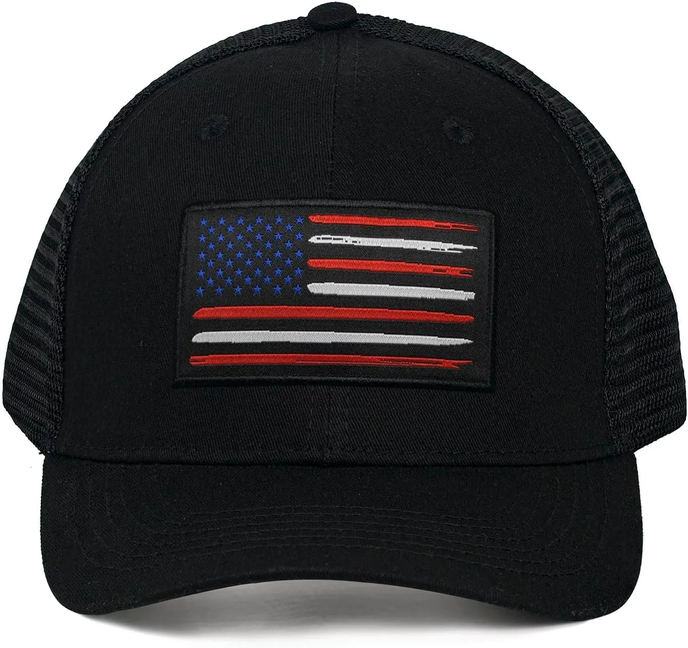 American Flag Hat, Baseball Cap for Men Women, Adjustable Snapback Hats USA Flag Trucker Hat Black