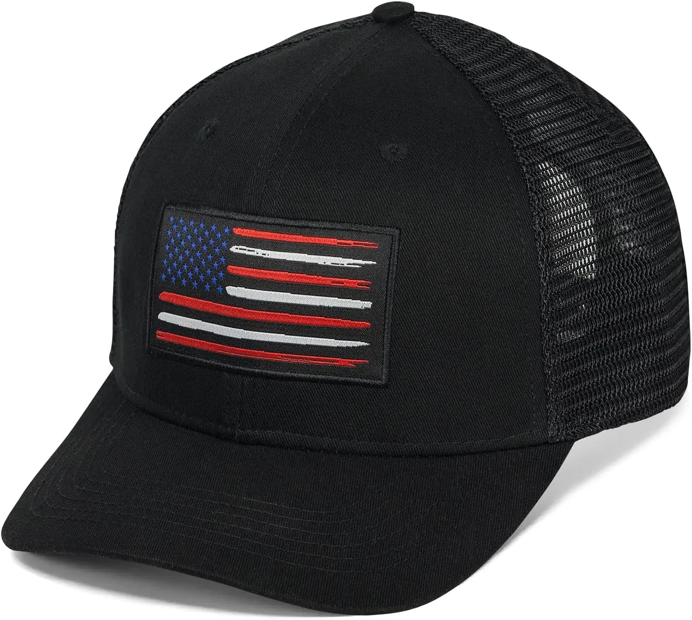 American Flag Hat, Baseball Cap for Men Women, Adjustable Snapback Hats USA Flag Trucker Hat Black