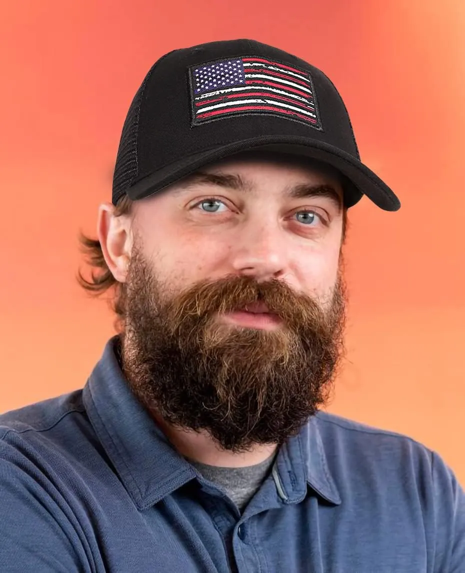 American Flag Hat, Baseball Cap for Men Women, Adjustable Snapback Hats USA Flag Trucker Hat Black