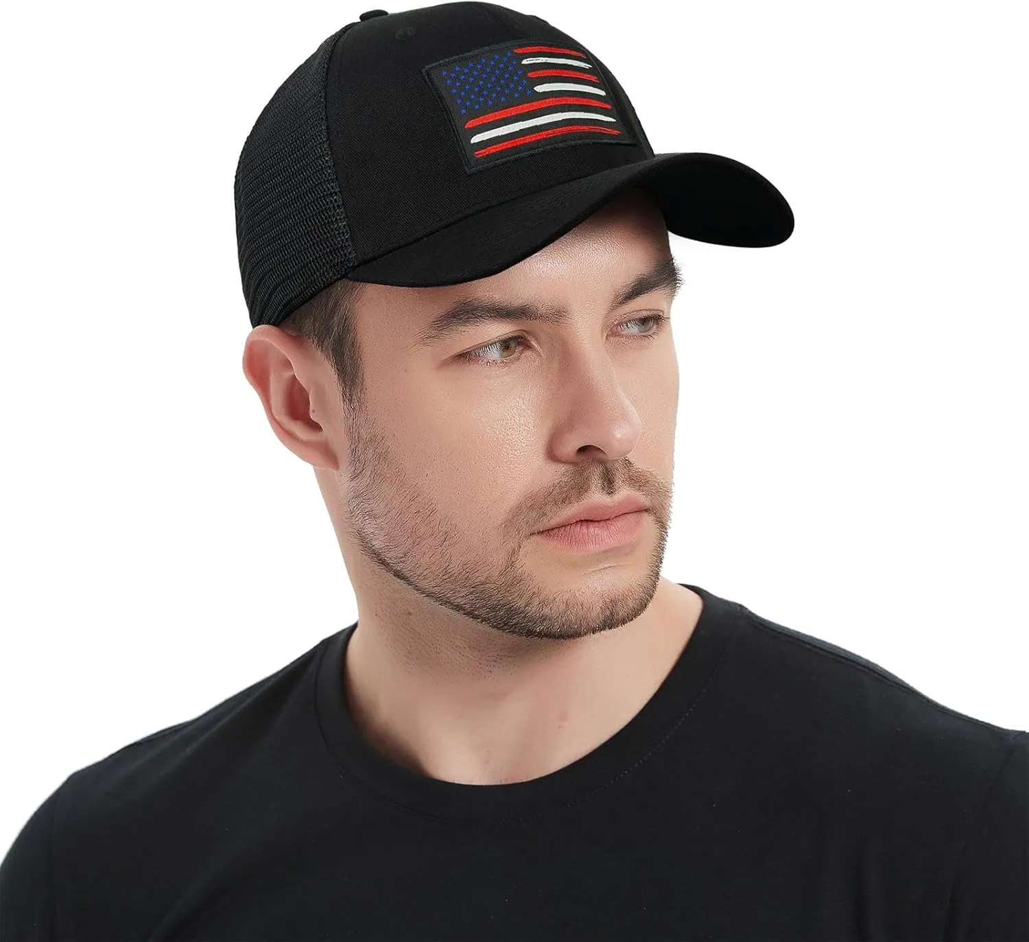 American Flag Hat, Baseball Cap for Men Women, Adjustable Snapback Hats USA Flag Trucker Hat Black