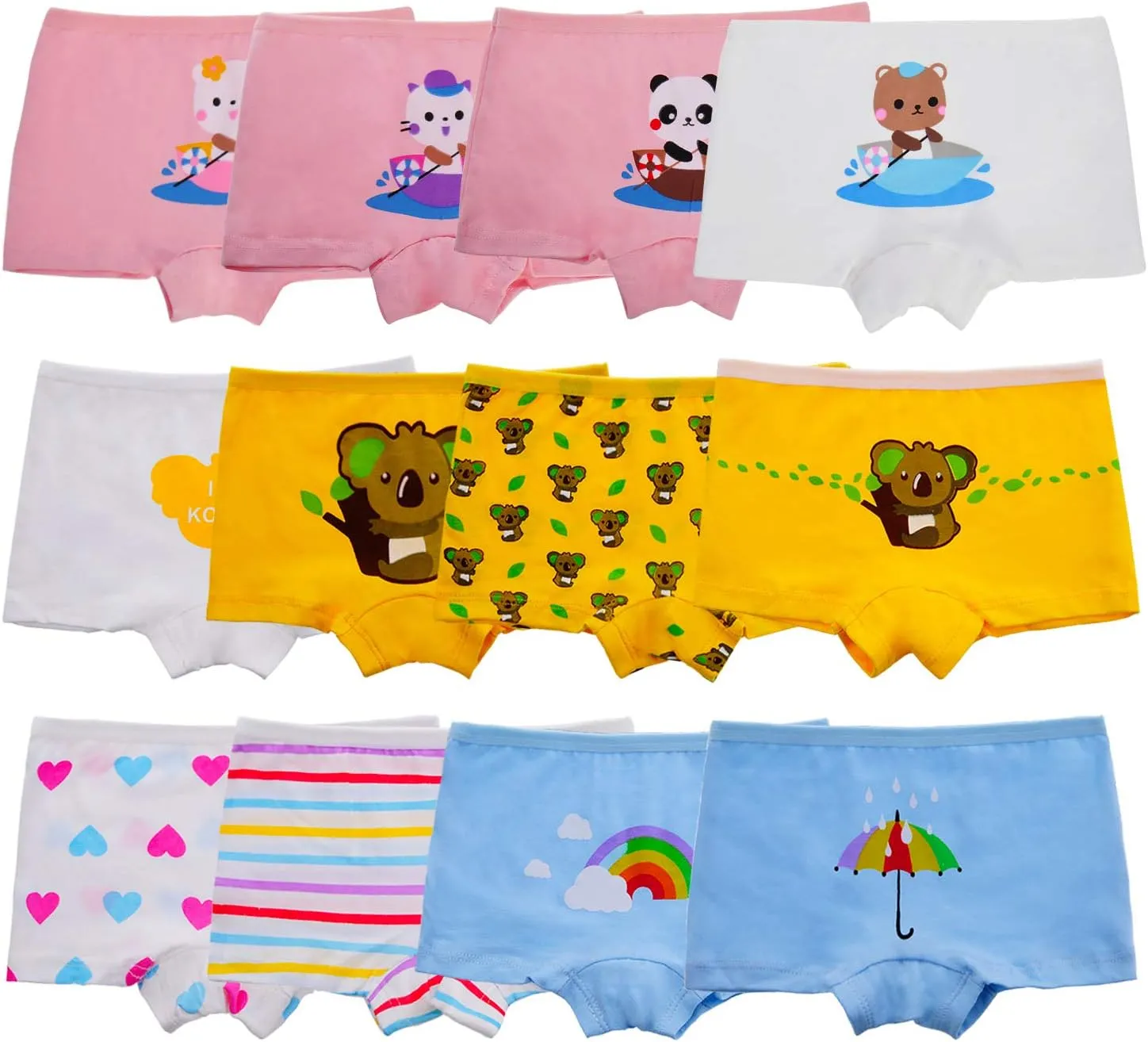 Anktry Kids 12 Pack Soft Comfort Cotton Knickers Underwear Little Girls Assorted Boyshort Panties 2-12 Yrs
