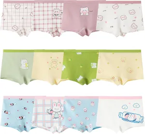 Anktry Kids 12 Pack Soft Comfort Cotton Knickers Underwear Little Girls Assorted Boyshort Panties 2-12 Yrs