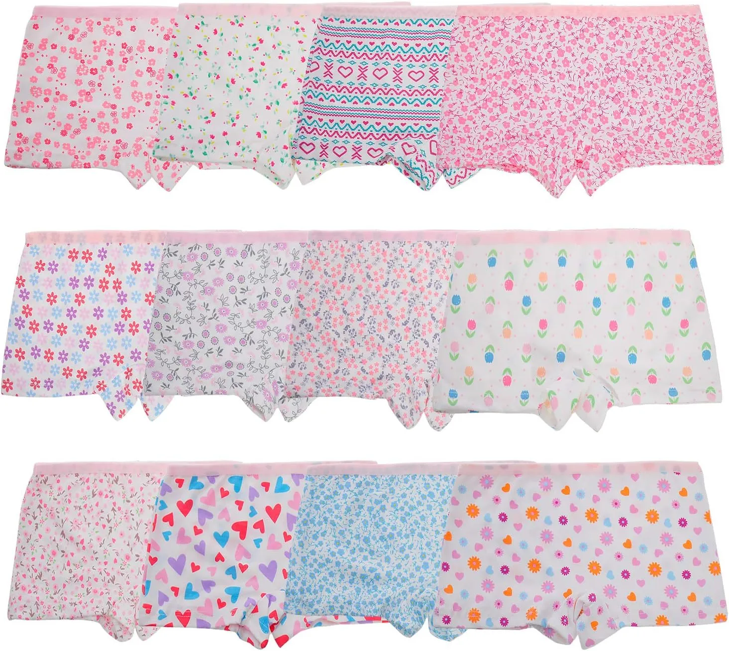 Anktry Kids 12 Pack Soft Comfort Cotton Knickers Underwear Little Girls Assorted Boyshort Panties 2-12 Yrs