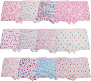 Anktry Kids 12 Pack Soft Comfort Cotton Knickers Underwear Little Girls Assorted Boyshort Panties 2-12 Yrs