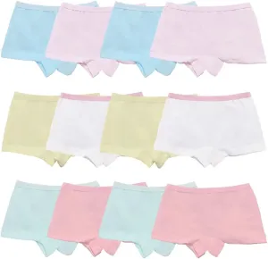 Anktry Kids 12 Pack Soft Comfort Cotton Knickers Underwear Little Girls Assorted Boyshort Panties 2-12 Yrs
