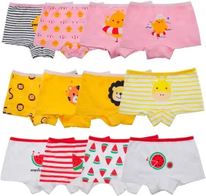 Anktry Kids 12 Pack Soft Comfort Cotton Knickers Underwear Little Girls Assorted Boyshort Panties 2-12 Yrs