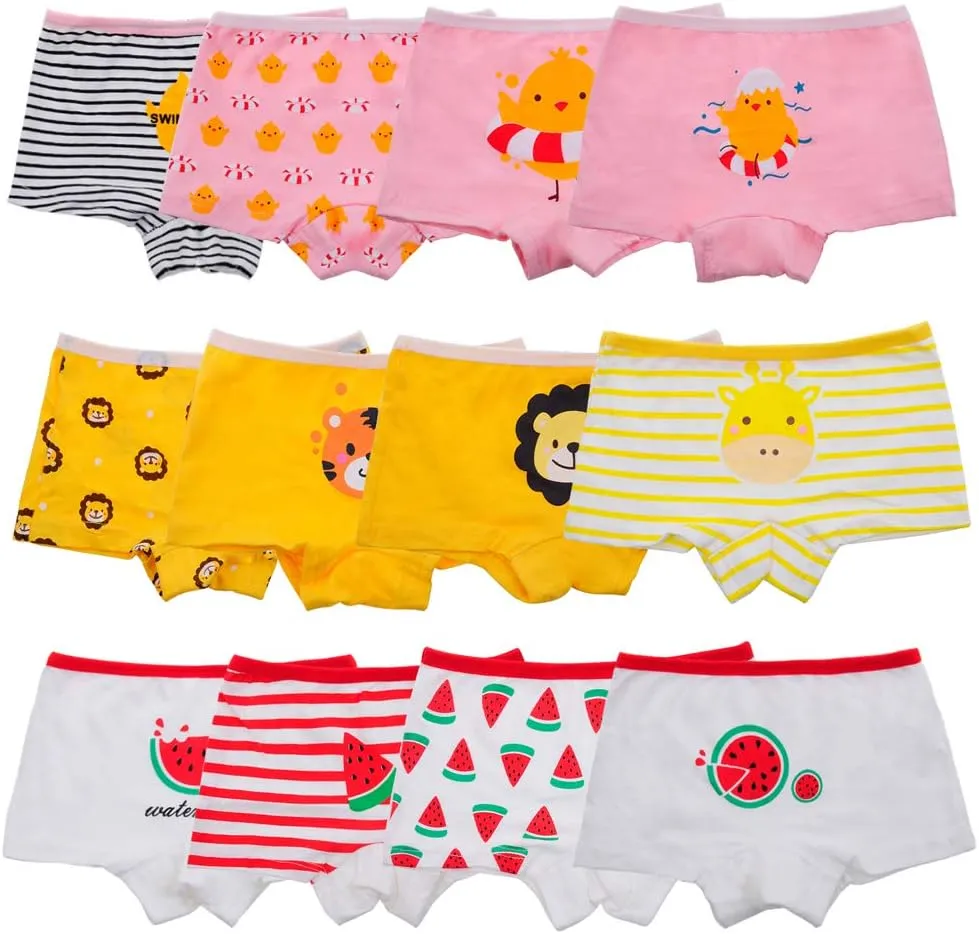 Anktry Kids 12 Pack Soft Comfort Cotton Knickers Underwear Little Girls Assorted Boyshort Panties 2-12 Yrs