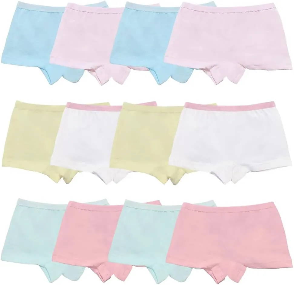 Anktry Kids 12 Pack Soft Comfort Cotton Knickers Underwear Little Girls Assorted Boyshort Panties 2-12 Yrs
